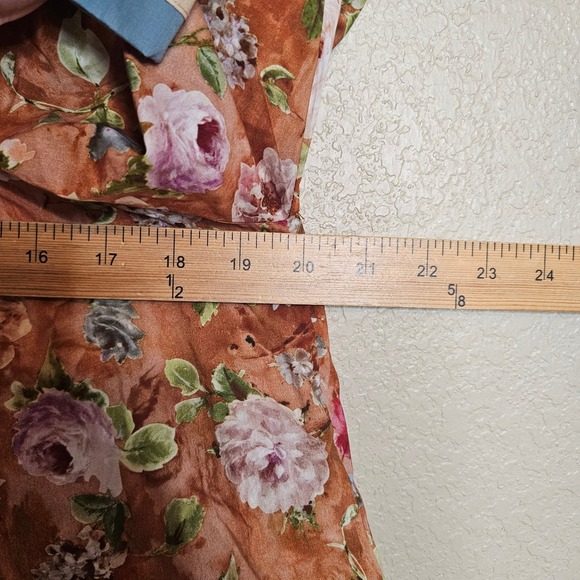 Entro Floral Print Puff Sleeve Peasant Blouse Women's Small Blue Trim Tie Neck - Picture 10 of 10